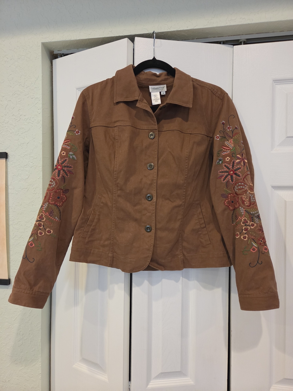 Vintage 90s Coldwater Creek Rust-Brown Embroidered Jean Jacket